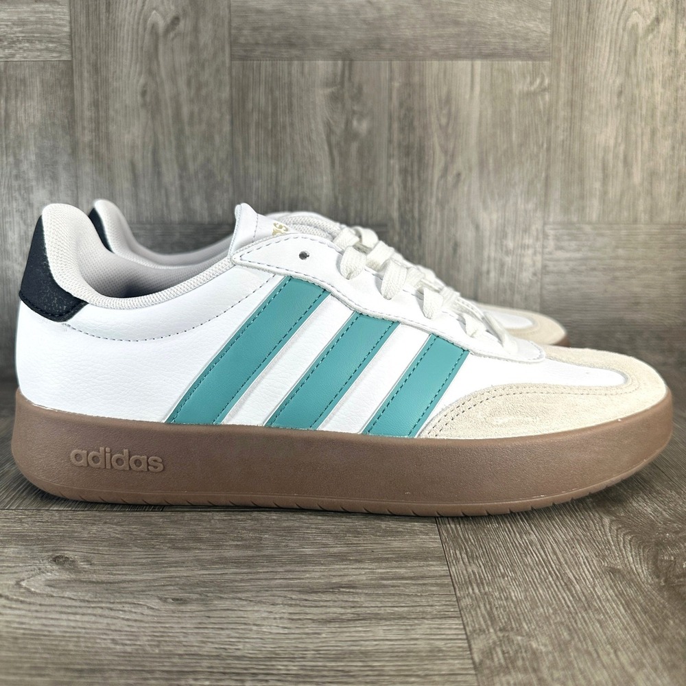 Adidas Barreda Sneakers Women 7 White Teal Gum Sole Leather Retro NEW JR1194